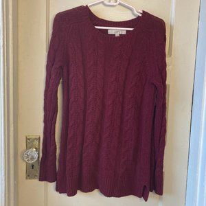 LOFT Burgundy Cable Knit Sweater